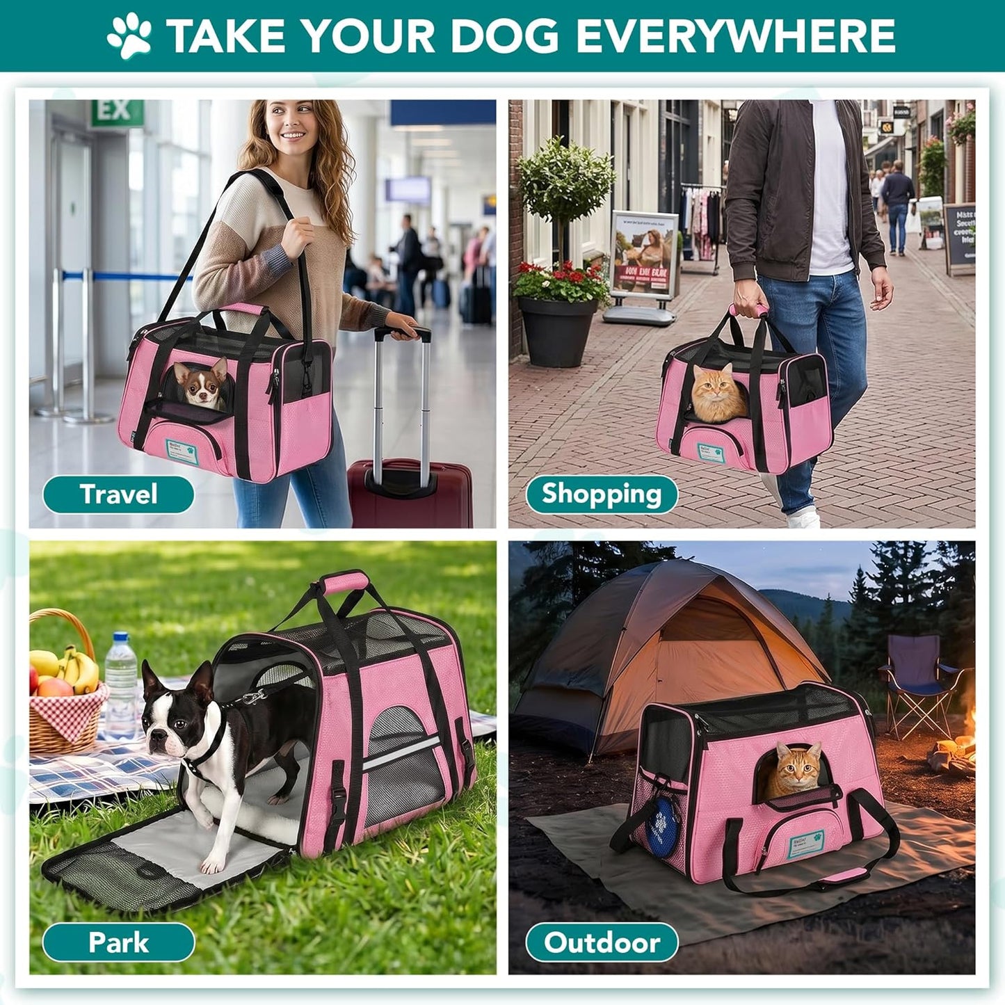 Airline-Approved Pet Carrier for Cats and Small Dogs, Large Size, Pink