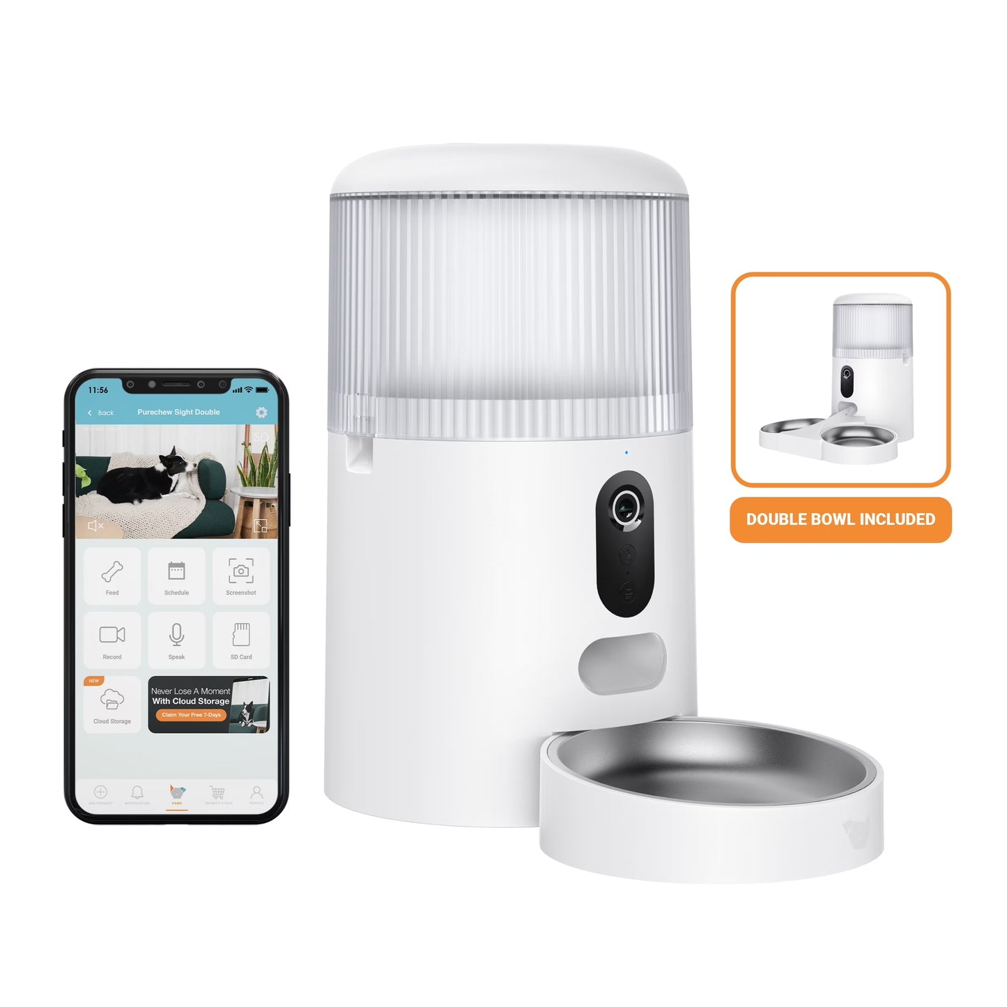 Purechew Sight Dual Automatic Pet Feeder with HD Camera and Dual Bowls for Cats and Dogs