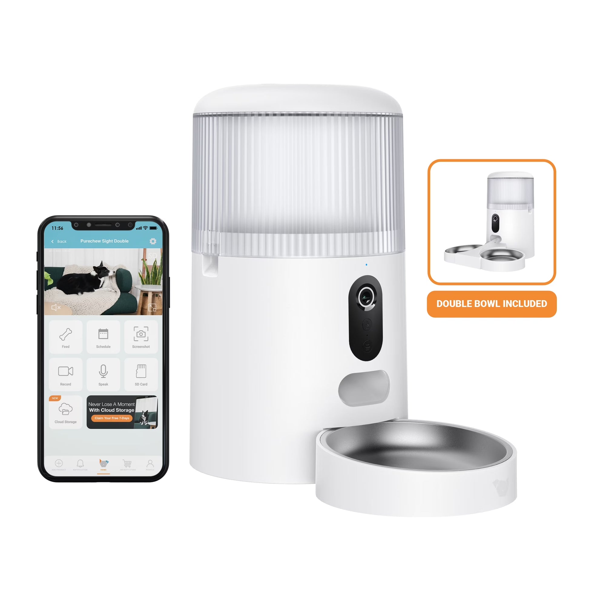 Purechew Sight Dual Automatic Pet Feeder with HD Camera and Dual Bowls for Cats and Dogs