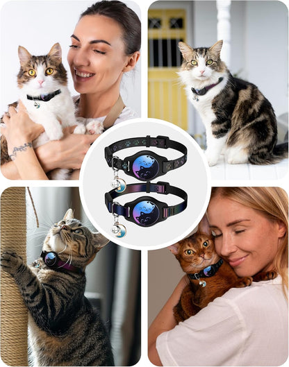 2 Pack Cat Collar with Airtag Holder (Black)