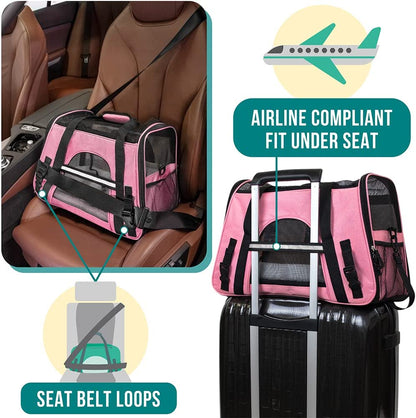Airline-Approved Pet Carrier for Cats and Small Dogs, Large Size, Pink