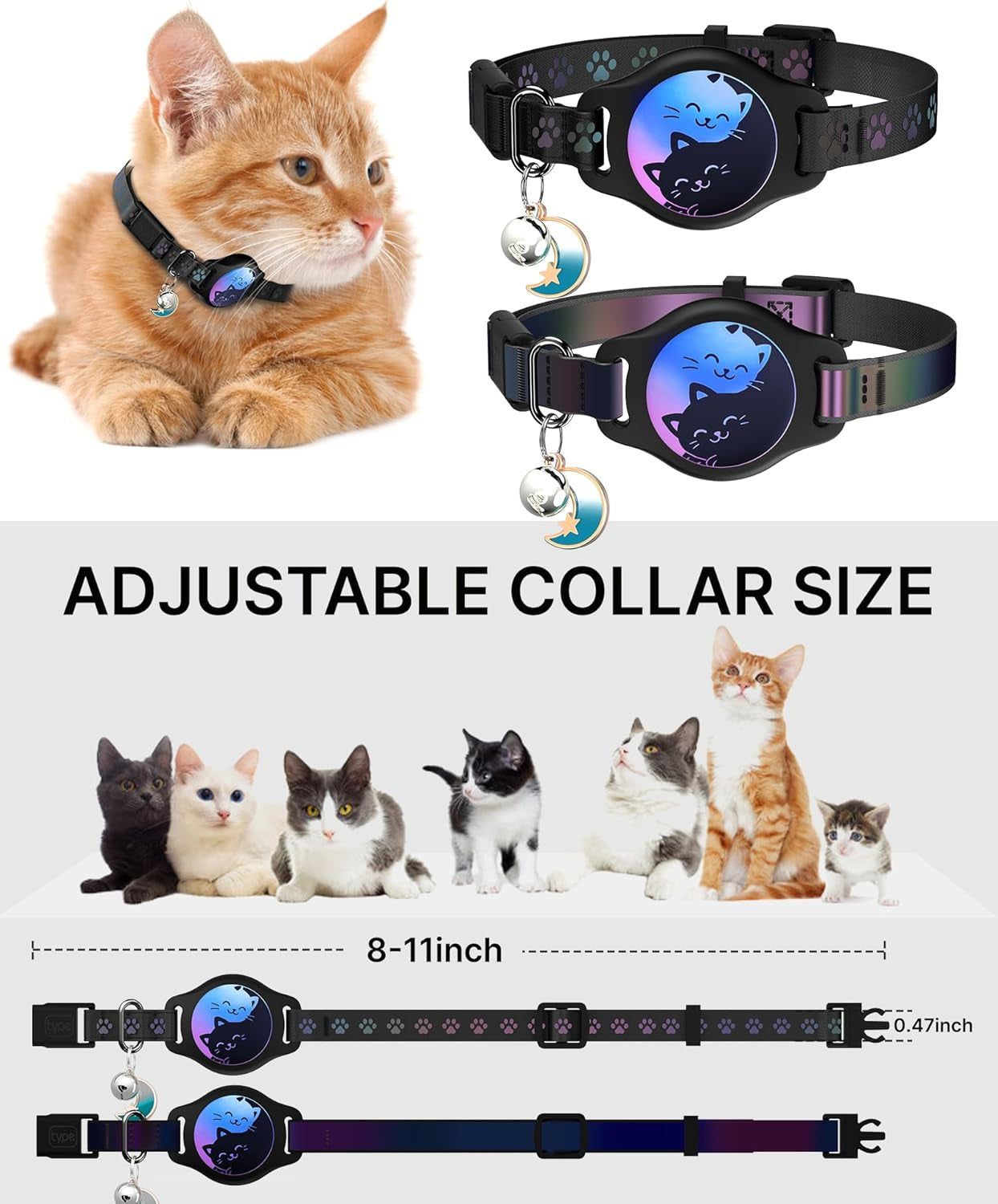2 Pack Cat Collar with Airtag Holder (Black)