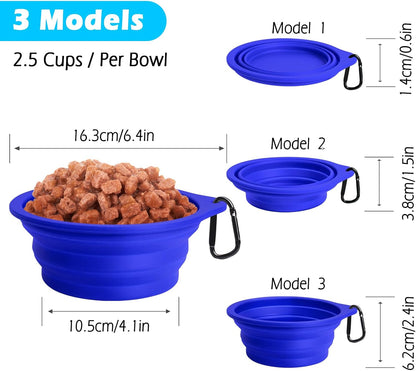 Silicone Collapsible Dog Bowls - 2-Pack, BPA Free, Dishwasher Safe, Portable and Expandable Travel Feeding Cups for Dogs and Cats with 2 Carabiners (Army Green, Blue)