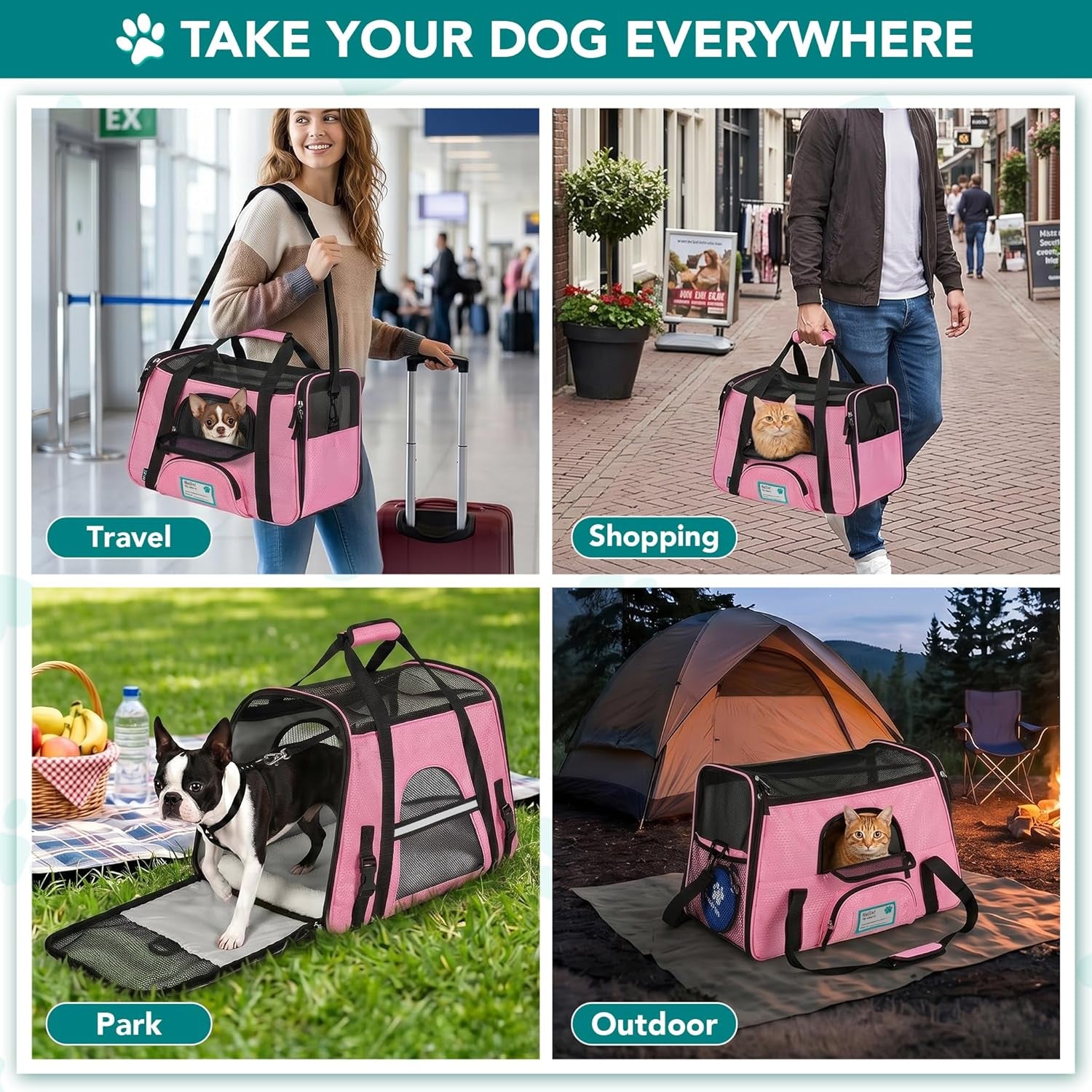 Airline-Approved Pet Carrier for Cats and Small Dogs, Large Size, Pink