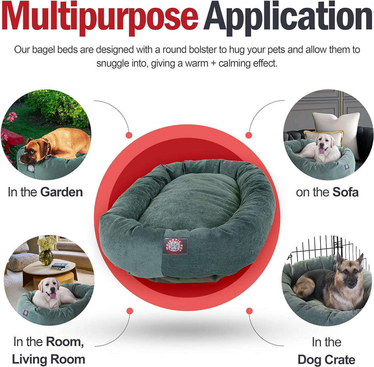 Micro Velvet Dog Bed, 52 Inch X-Large, Round, Washable, Azure