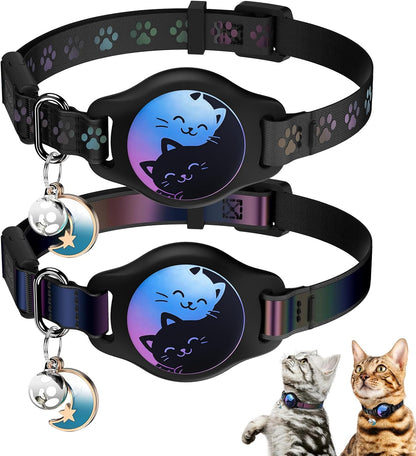 2 Pack Cat Collar with Airtag Holder (Black)