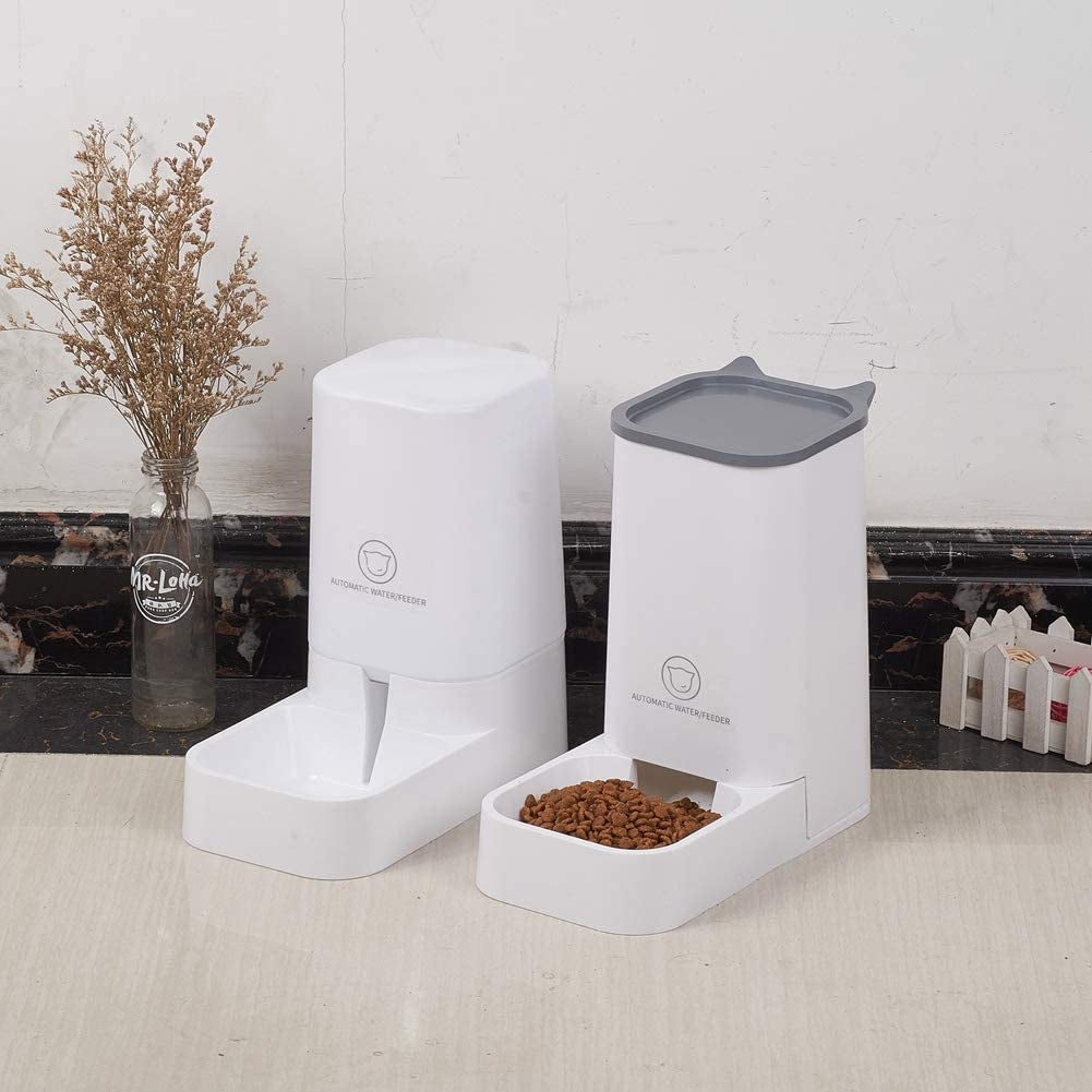 Automatic Pet Feeder and Water Dispenser Set, 1-Gallon Capacity Waterer and 2.1Kg Food Dispenser for Cats and Dogs, Self-Dispensing, Durable Polypropylene Construction