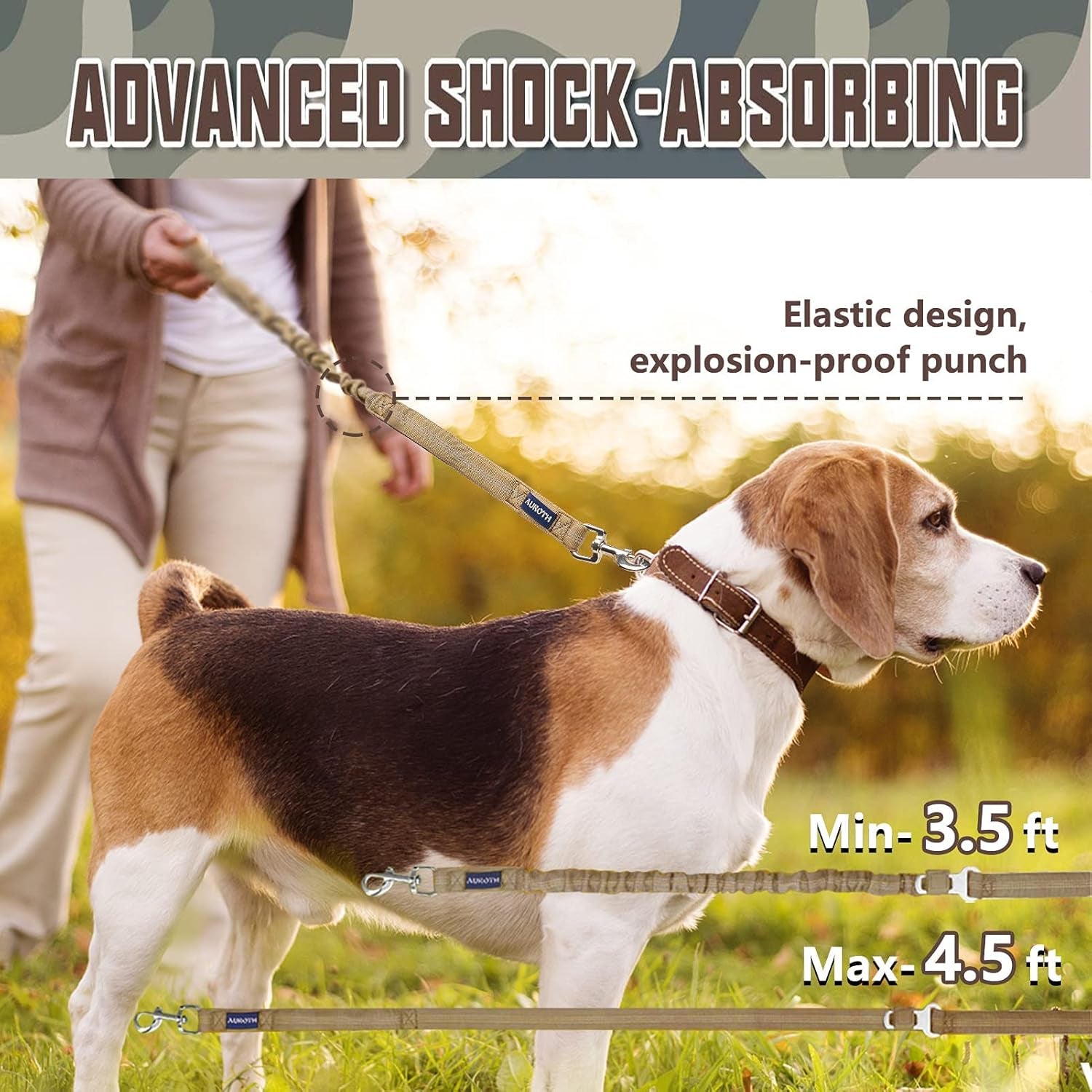 Bungee Dog Leash for Large Breeds with Shock Absorption and No-Pull Design