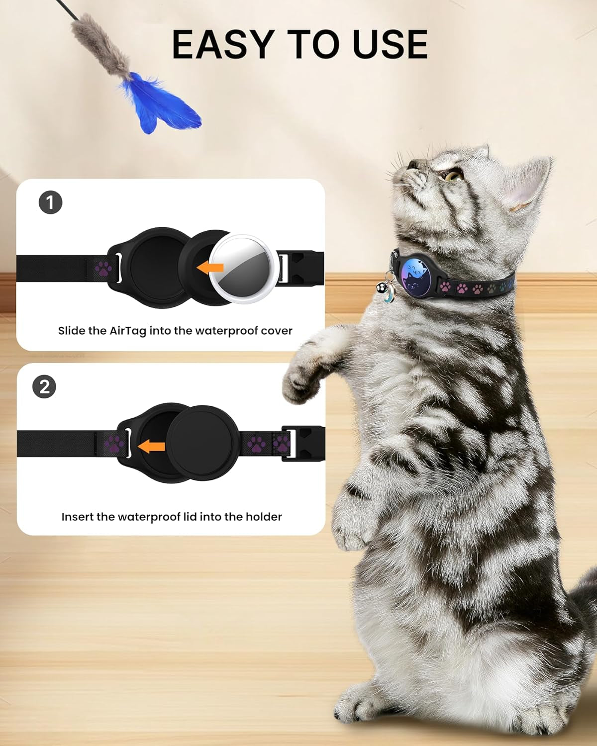 2 Pack Cat Collar with Airtag Holder (Black)