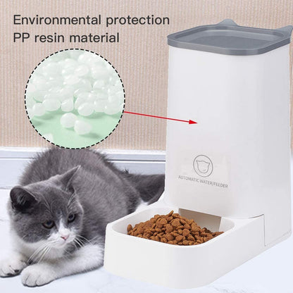 Automatic Pet Feeder and Water Dispenser Set, 1-Gallon Capacity Waterer and 2.1Kg Food Dispenser for Cats and Dogs, Self-Dispensing, Durable Polypropylene Construction
