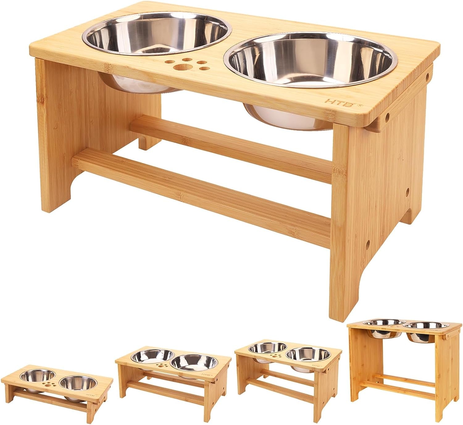 Elevated Dog Bowl Stand with Two Stainless Steel Bowls for Small, Medium, and Large Breeds