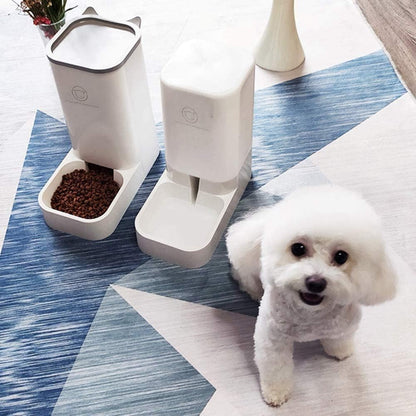 Automatic Pet Feeder and Water Dispenser Set, 1-Gallon Capacity Waterer and 2.1Kg Food Dispenser for Cats and Dogs, Self-Dispensing, Durable Polypropylene Construction